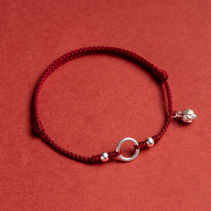 Wear FengShui 925 Sterling Silver Lucky Fortune Peace Joy Lotus Peace Buckle Red String Bracelet