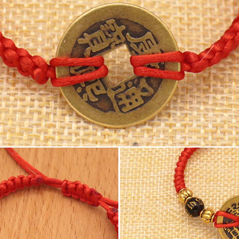 Wear FengShui Copper Coin Fortune Red String Weave Bracelet