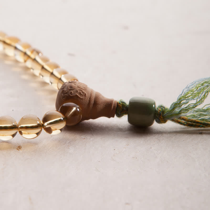Wear FengShui 108 Mala Beads 925 Sterling Silver Citrine Sandalwood Turquoise Protection Prosperity Bracelet
