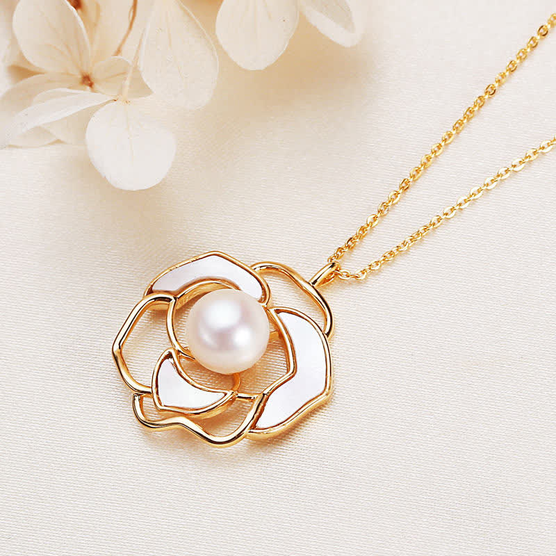 Wear FengShui 925 Sterling Silver Pearl Camellia Pattern Happiness Necklace Pendant Earrings