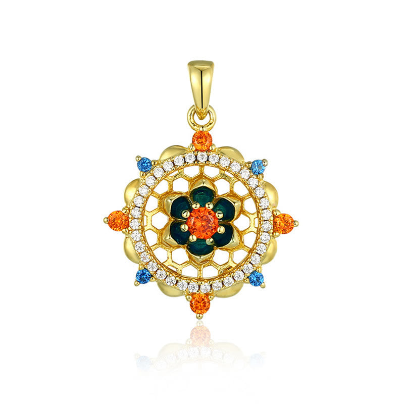 Wear FengShui 925 Sterling Silver Lotus Flower Colorful Zircon New Beginning Necklace Pendant