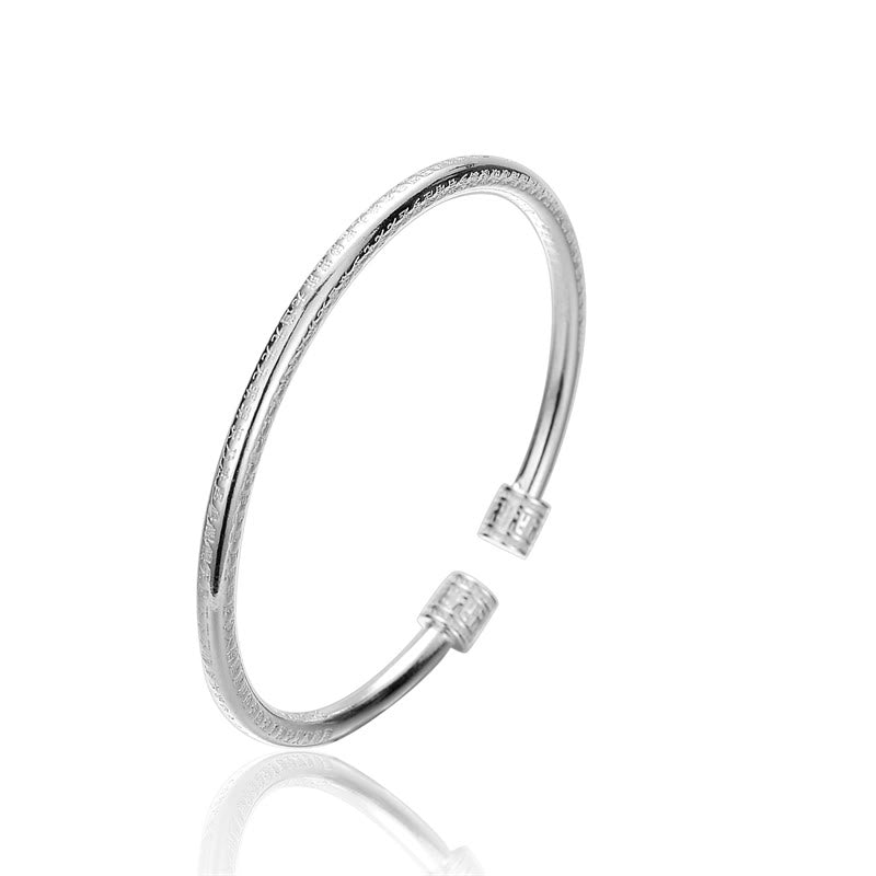 Wear FengShui Heart Sutra Engraved Swastika Pattern Luck White Copper Bracelet Bangle