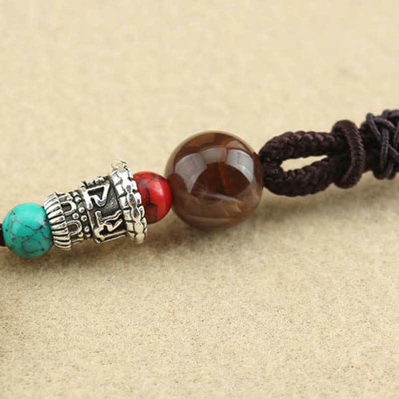 Wear FengShui Tibet God of Wealth Thangka Ebony Peace Necklace Pendant