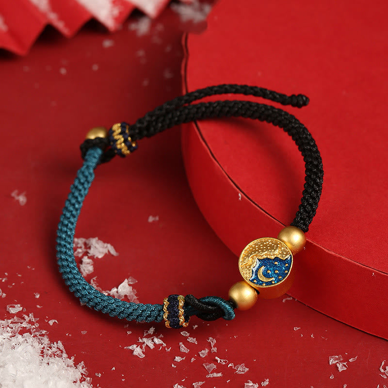 Wear FengShui Handmade Mountain and Sea Engraved Luck Two-Color String Couple Bracelet