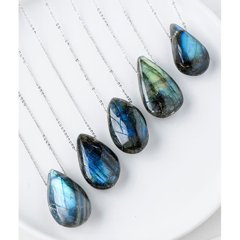 Wear FengShui Labradorite Water Drop Support Healing Necklace Pendant