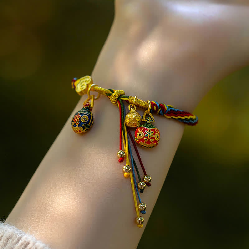 Wear FengShui Gold Swallowing Beast Family Luck Reincarnation Knot Colorful String Bracelet