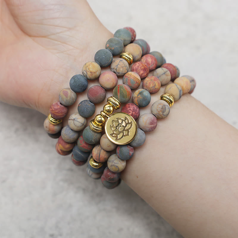 Wear FengShui 108 Mala Beads Picasso Jasper Stone Courage Energy Bracelet