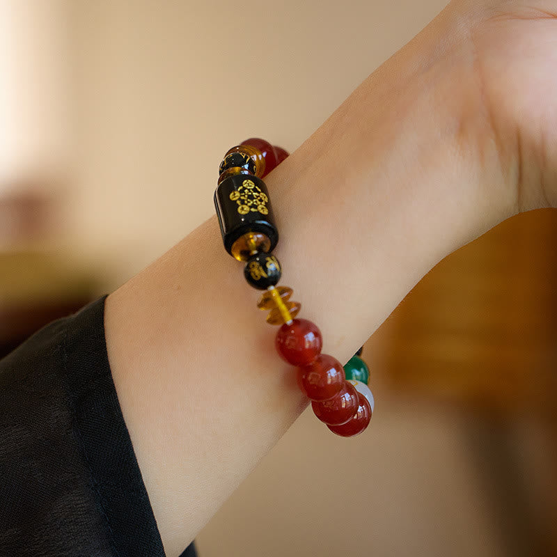 Wear FengShui Five Elements Black Onyx Red Agate Wisdom Wealth Bracelet