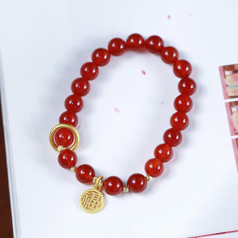 Wear FengShui Natural Red Agate Blessing Letter Confidence Bracelet