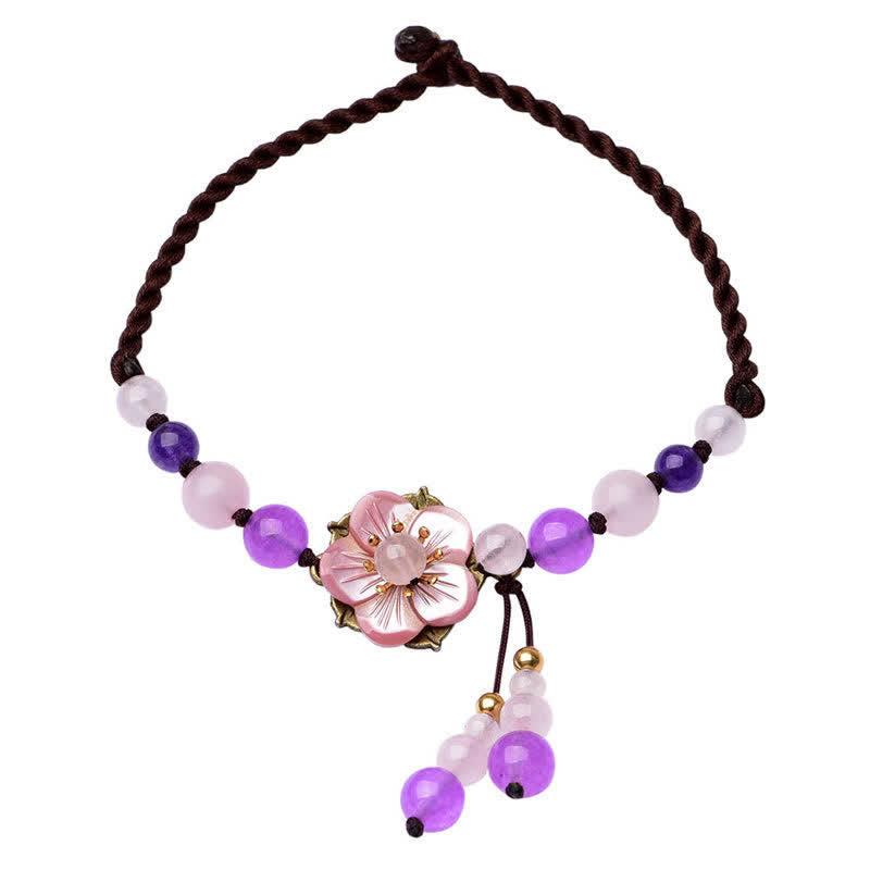 Wear FengShui Natural Amethyst Rose Quartz Crystal Charm Lucky Healing Anklet