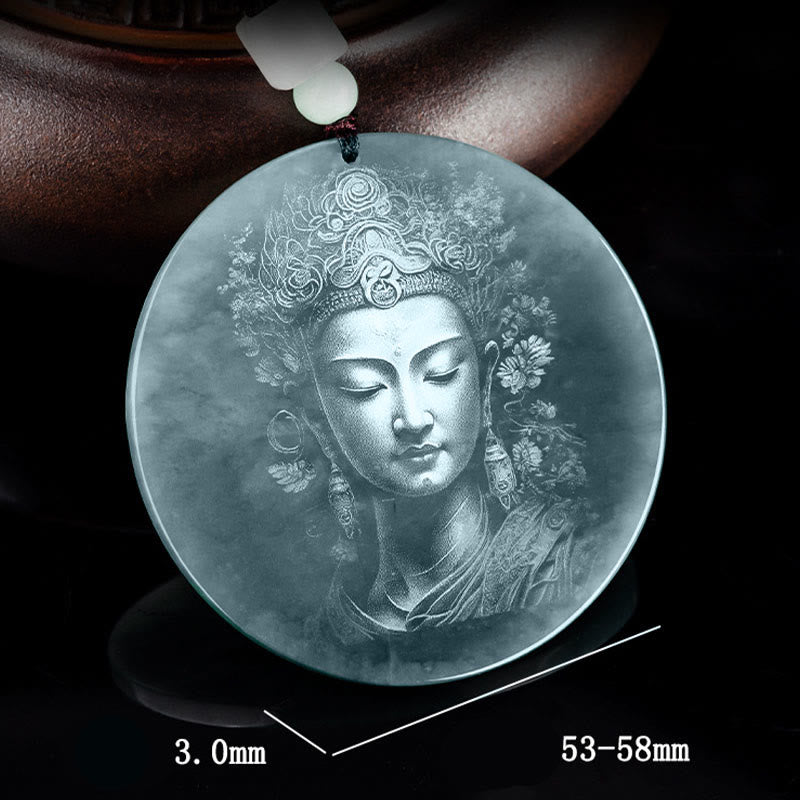 Wear FengShui Kwan Yin Avalokitesvara Jade Abundance String Necklace Pendant
