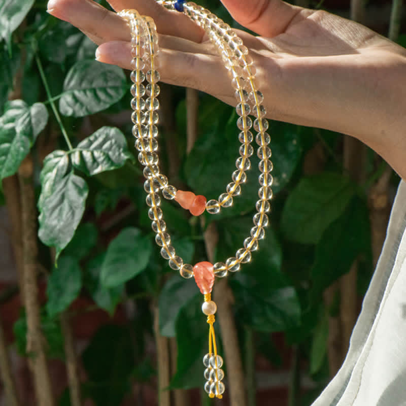 Wear FengShui 108 Mala Beads 925 Sterling Silver Natural Citrine Red Agate White Jade Prosperity Charm Bracelet