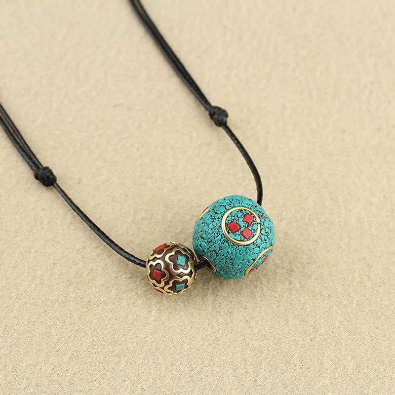 Wear FengShui Tibetan Turquoise Double Bead Protection Strength Necklace Pendant
