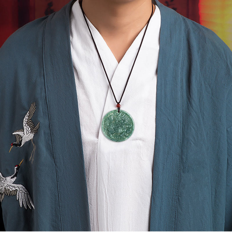 Wear FengShui Natural Jade Kirin Abundance String Necklace Pendant