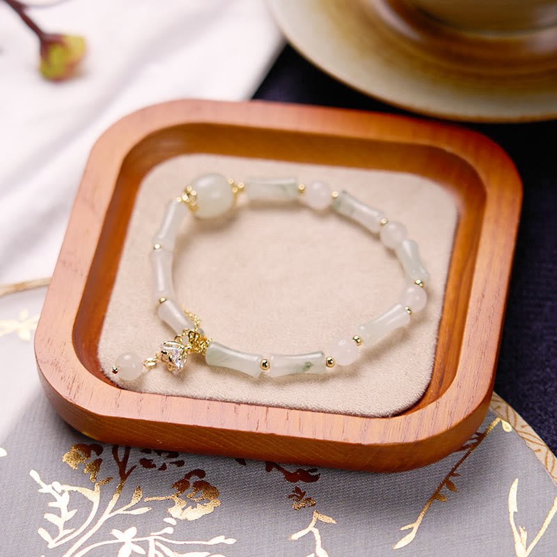 Wear FengShui Tianshan White Jade Bamboo Pattern Luck Blessing Bracelet