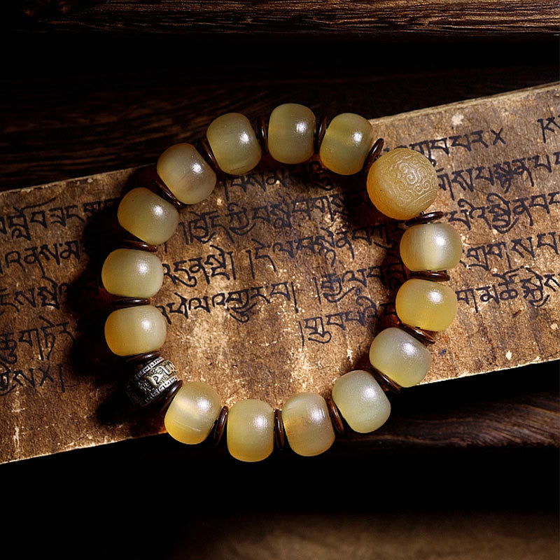 Wear FengShui Handmade Tibetan Sheep Horn Om Mani Padme Hum Auspiciousness Bracelet