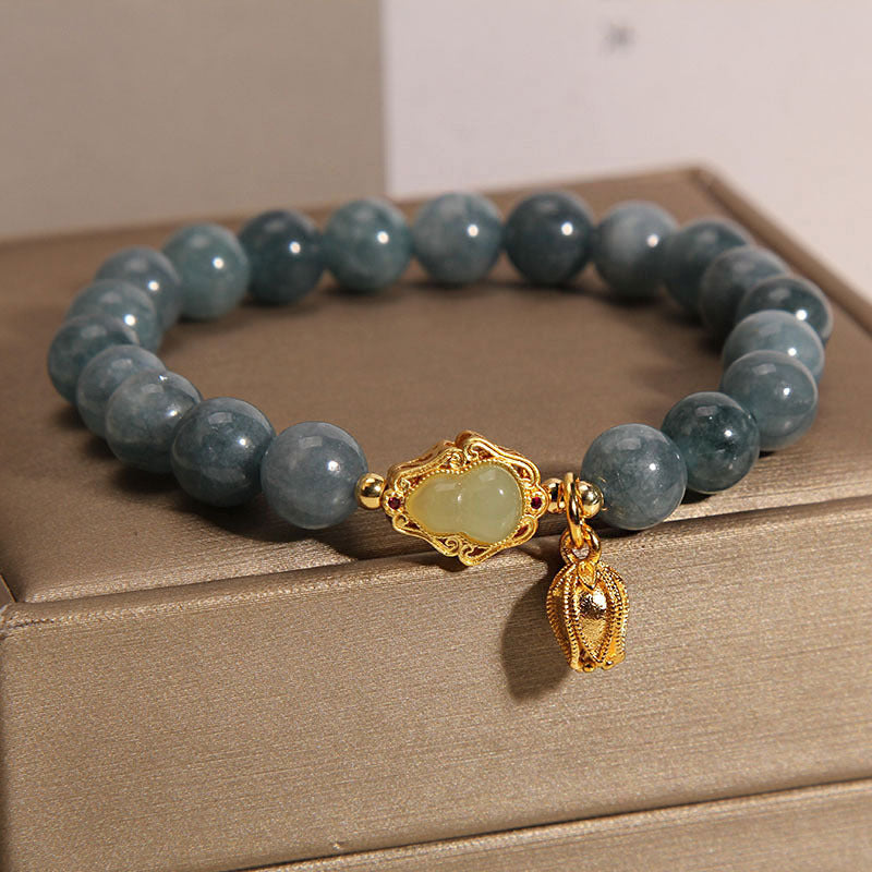 Wear FengShui Natural Jade Gourd Tulip Charm Luck Bracelet
