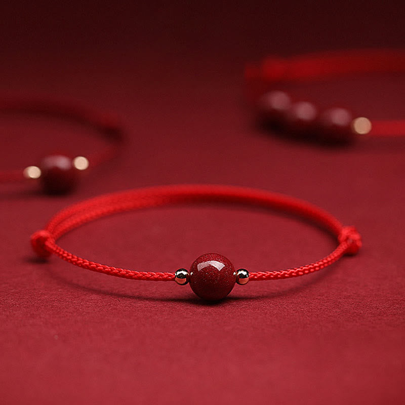 Wear FengShui Natural Lucky Cinnabar Bead Blessing String Bracelet Anklet
