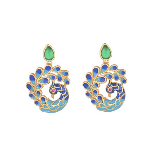 Wear FengShui Natural White Peacock Green Agate Fortune Earrings