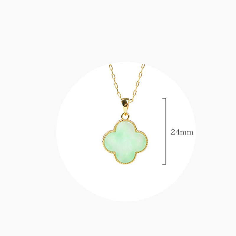 Wear FengShui Four Leaf Clover Jade Pattern Luck Necklace Pendant