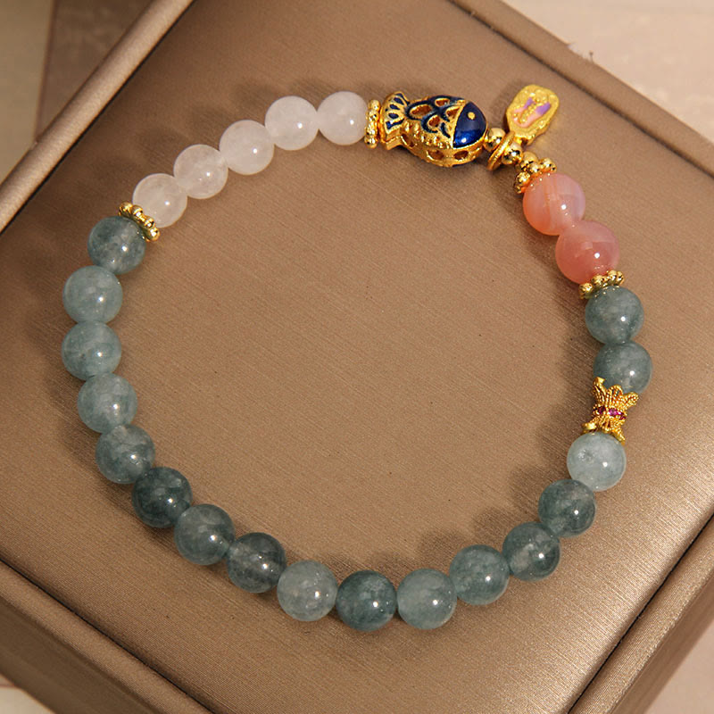 Wear FengShui Jade Yanyuan Agate White Jade Koi Fish Scripture Charm Luck Bracelet