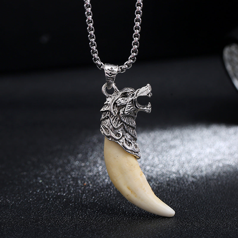 Wear FengShui Imitation Wolf Tooth Titanium Steel Balance Necklace Pendant