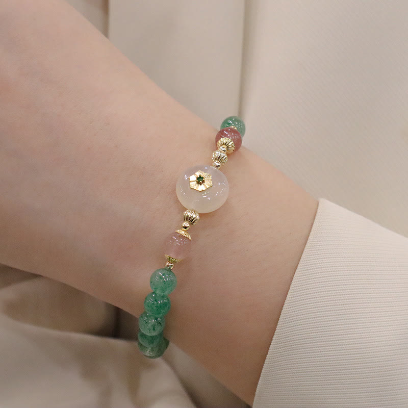 Wear FengShui Natural Green Strawberry Quartz Chalcedony Flower Gratitude Bracelet