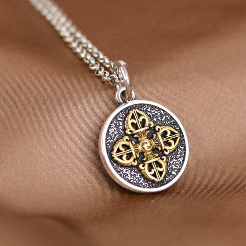 Wear FengShui 925 Sterling Silver Double Dorje Vajra Blessing Necklace Pendant