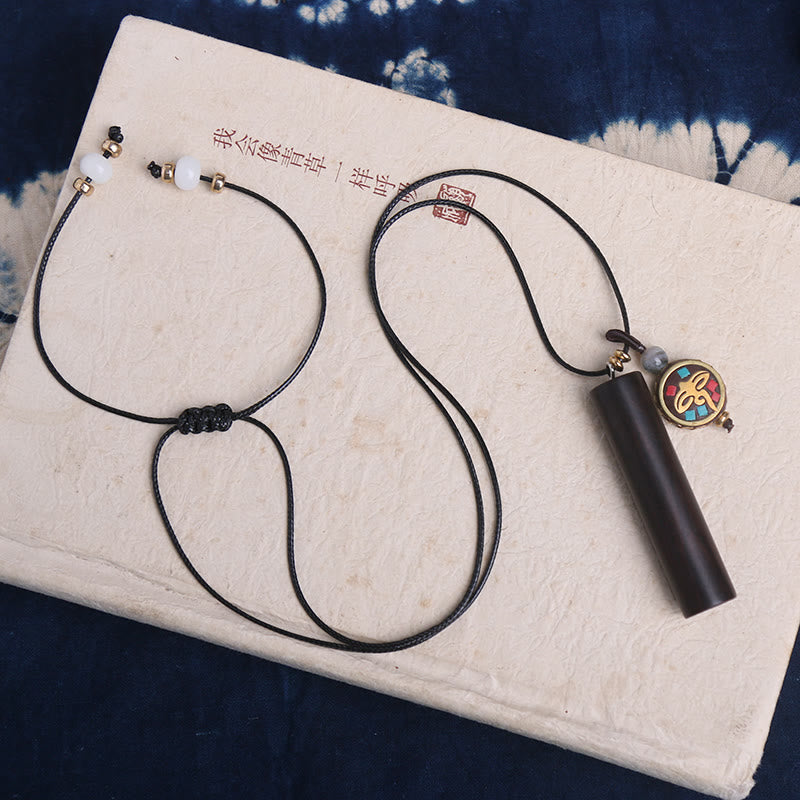 Wear FengShui Tibetan Ebony Wood Dzi Bead Peace Calm Necklace Pendant