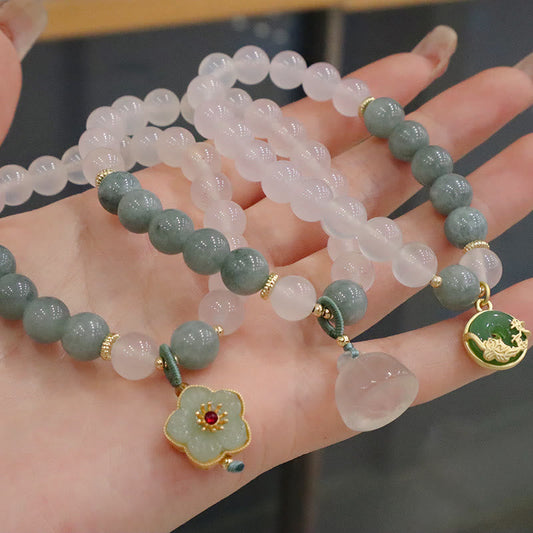 Wear FengShui White Agate Jade Lotus Flower Peace Buckle Protection Bracelet