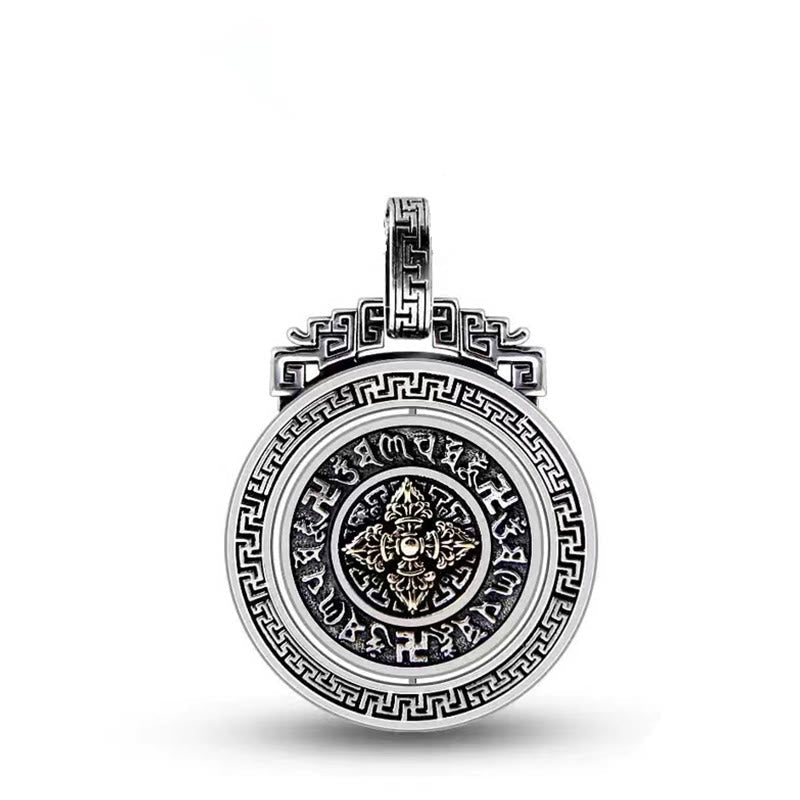 Wear FengShui Tibetan Om Mani Padme Hum Double Dorje Vajra Rotatable Purity Peace Necklace Pendant