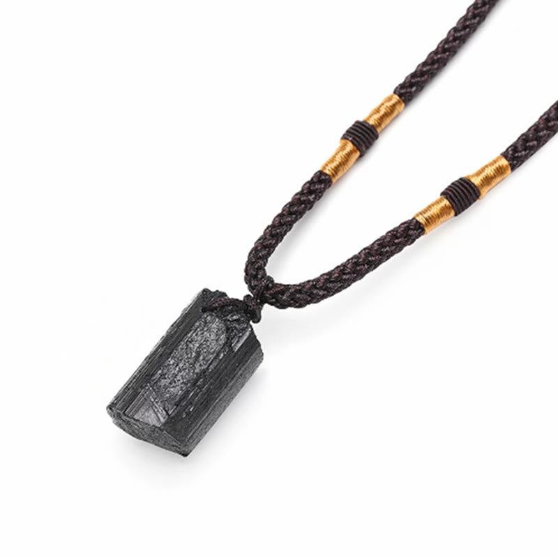 Wear FengShui Natural Black Tourmaline Positive Rope Necklace Pendant
