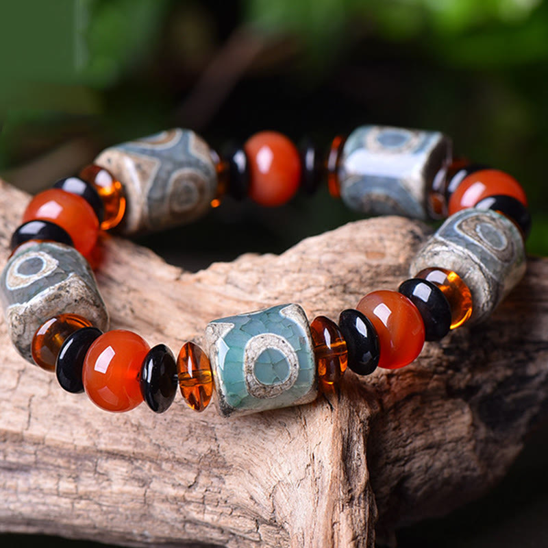 Wear FengShui Tibetan Three-eyed Dzi Bead Agate Protection Happiness Bracelet