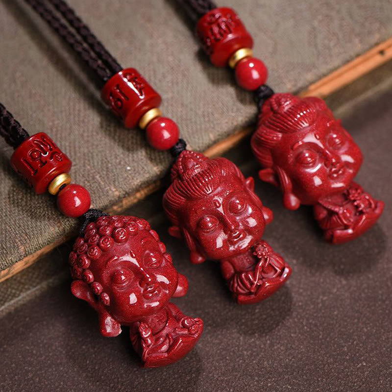 Wear FengShui Chinese Zodiac Natal Buddha Natural Cinnabar Amulet Keep Away Evil Spirits Necklace Pendant