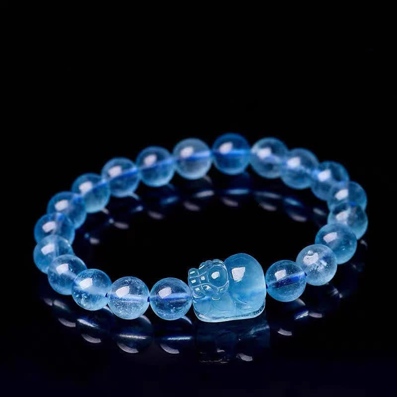 Wear FengShui Natural Aquamarine Pixiu Serenity Healing Bracelet