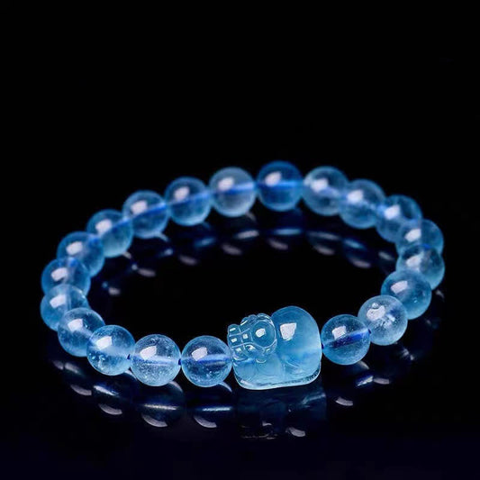 Wear FengShui Natural Aquamarine Pixiu Serenity Healing Bracelet