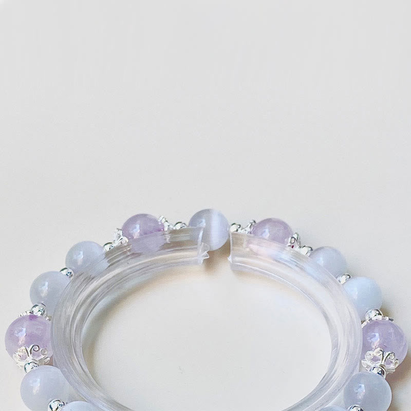 Wear FengShui 925 Sterling Silver Natural Amethyst Cat's Eye Spiritual Awareness Star Bracelet