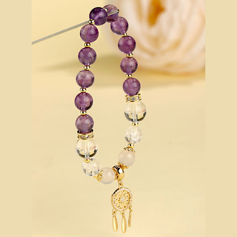 Wear FengShui Green Strawberry Quartz Amethyst Crystal Dreamcatcher Healing Bracelet