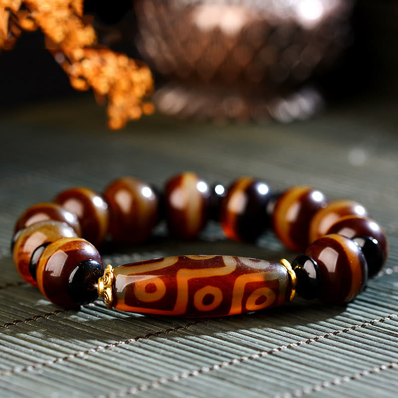Wear FengShui Tibetan Natural Nine-Eye Dzi Bead Agate Wealth Blessings Bracelet