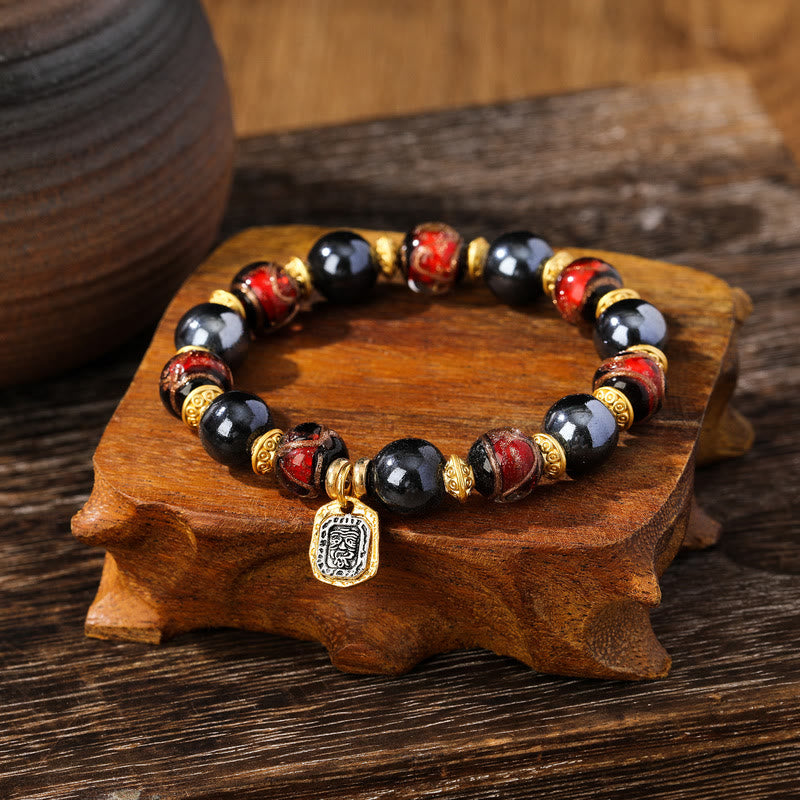 Wear FengShui Tibetan Zakiram Goddess of Wealth Liuli Glass Incense Ash Porcelain Bead Luck Bracelet