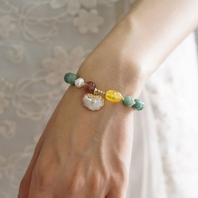 Wear FengShui Jade Sea shell Ruyi Lock Luck Bracelet