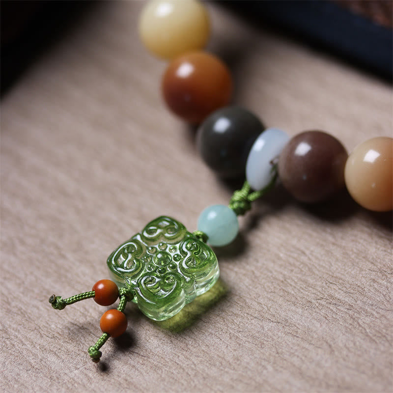 Wear FengShui Natural Multicolored Gradient Bodhi Seed Liuli Glass Charm Peace Bracelet