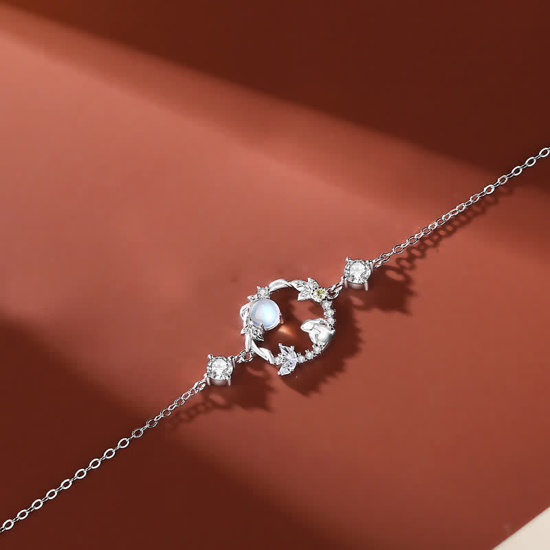Wear FengShui 925 Sterling Silver Year of the Rabbit Moonstone Moon Flower Pattern Necklace Pendant Bracelet Earrings
