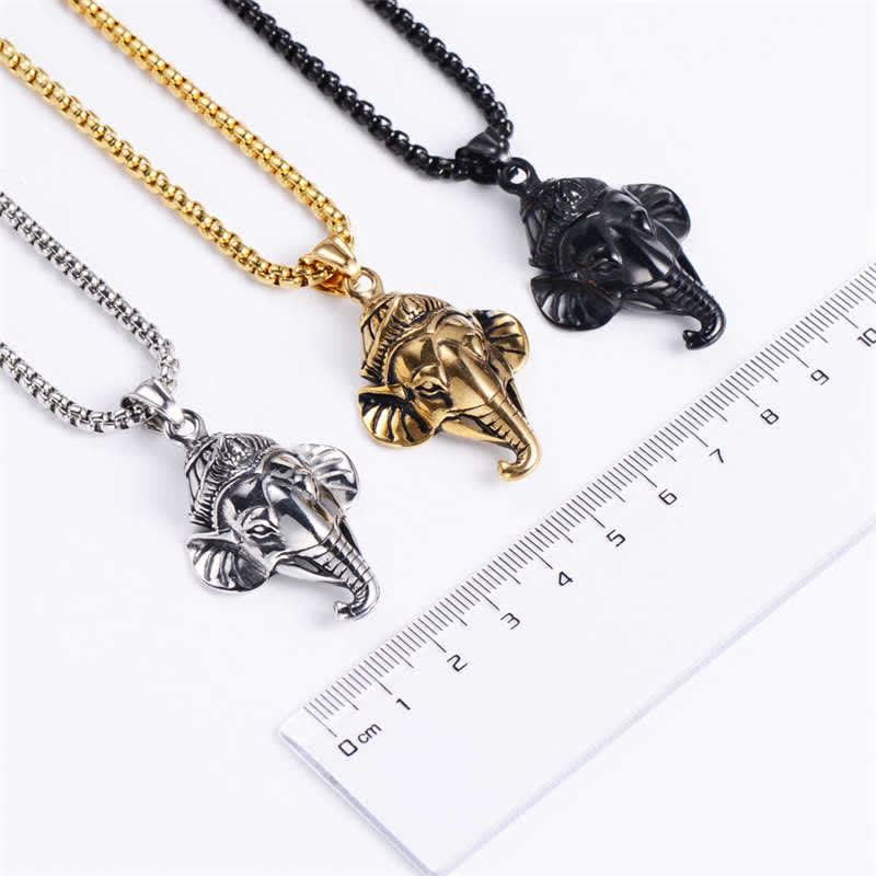 Wear FengShui Ganesh Ganpati Elephant Titanium Steel Protection Pendant Necklace