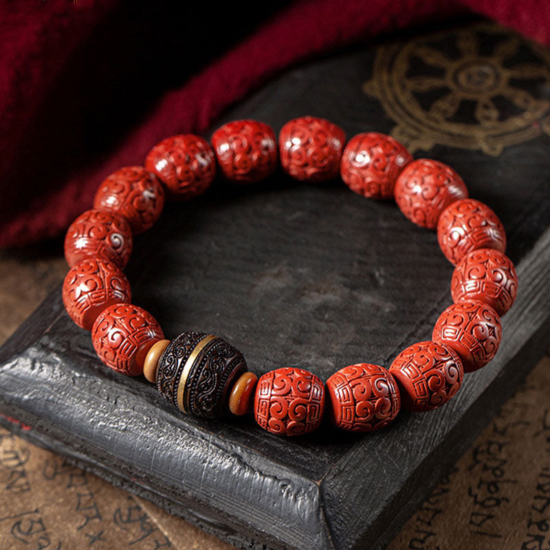 Wear FengShui Natural Cinnabar Ebony Calm Blessing Bracelet