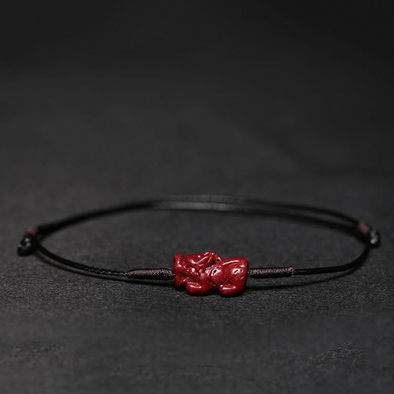 Wear FengShui Handmade Plum Blossom Four Leaf Clover PiXiu Lotus Koi Fish Cinnabar Blessing Braid Bracelet