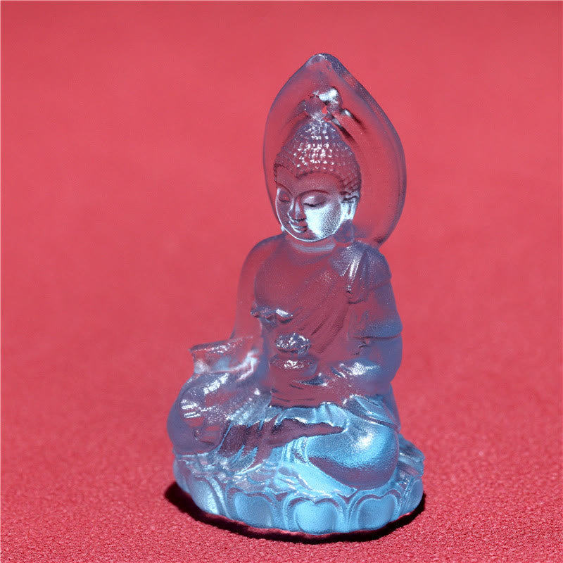 Wear FengShui Blue Tathagata Buddha Medicine Buddha Liuli Crystal Serenity Amulet Necklace Pendant