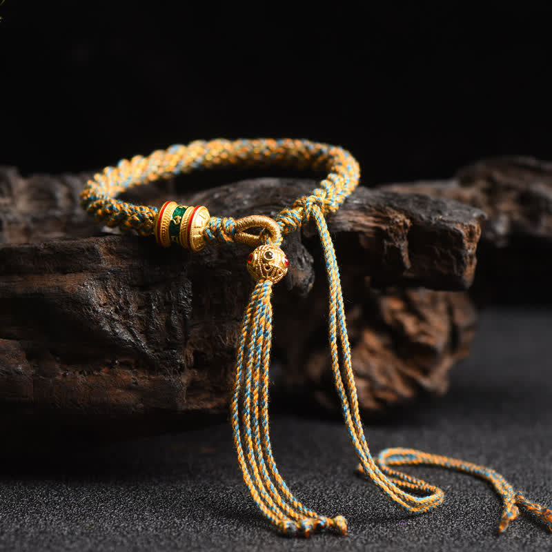 Wear FengShui Tibetan Handmade Luck Prayer Wheel Bead Charm Weave Colorful String Bracelet