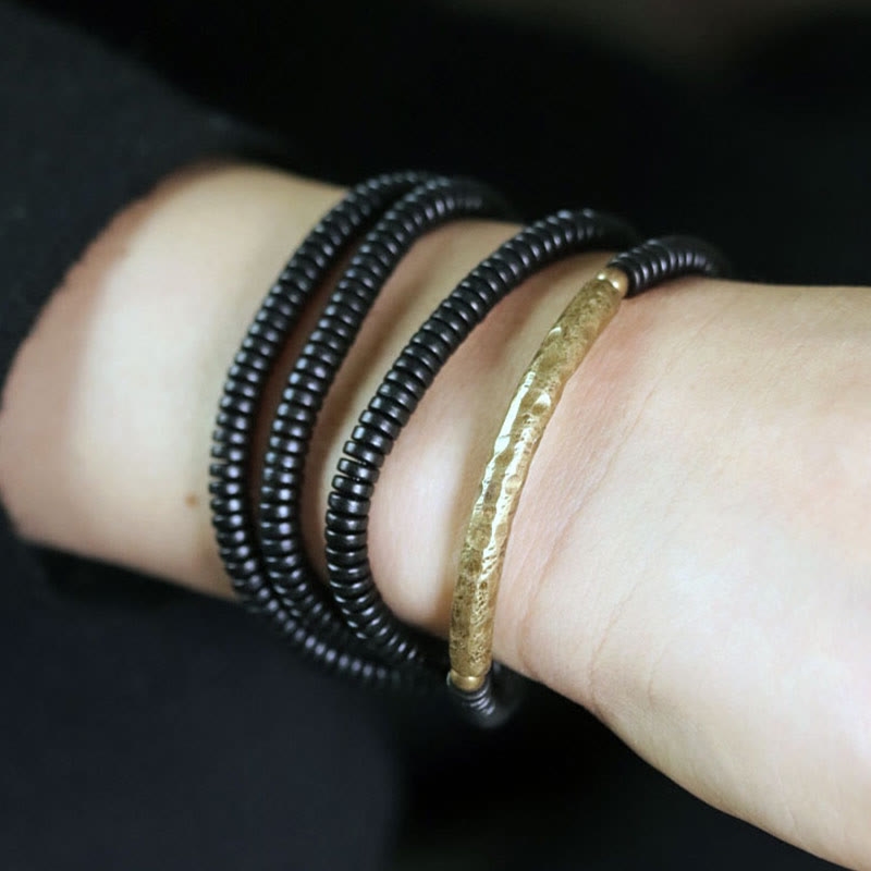Wear FengShui Ebony Wood Brass Copper Balance Multilayered Bracelet
