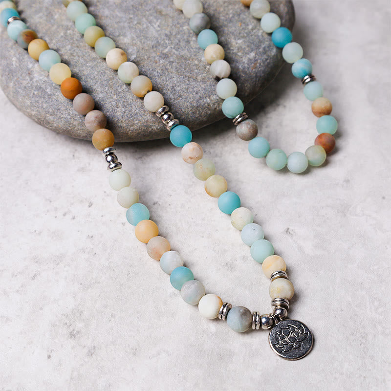 Wear FengShui Tibetan Amazonite Stone Blessing Lotus Mala